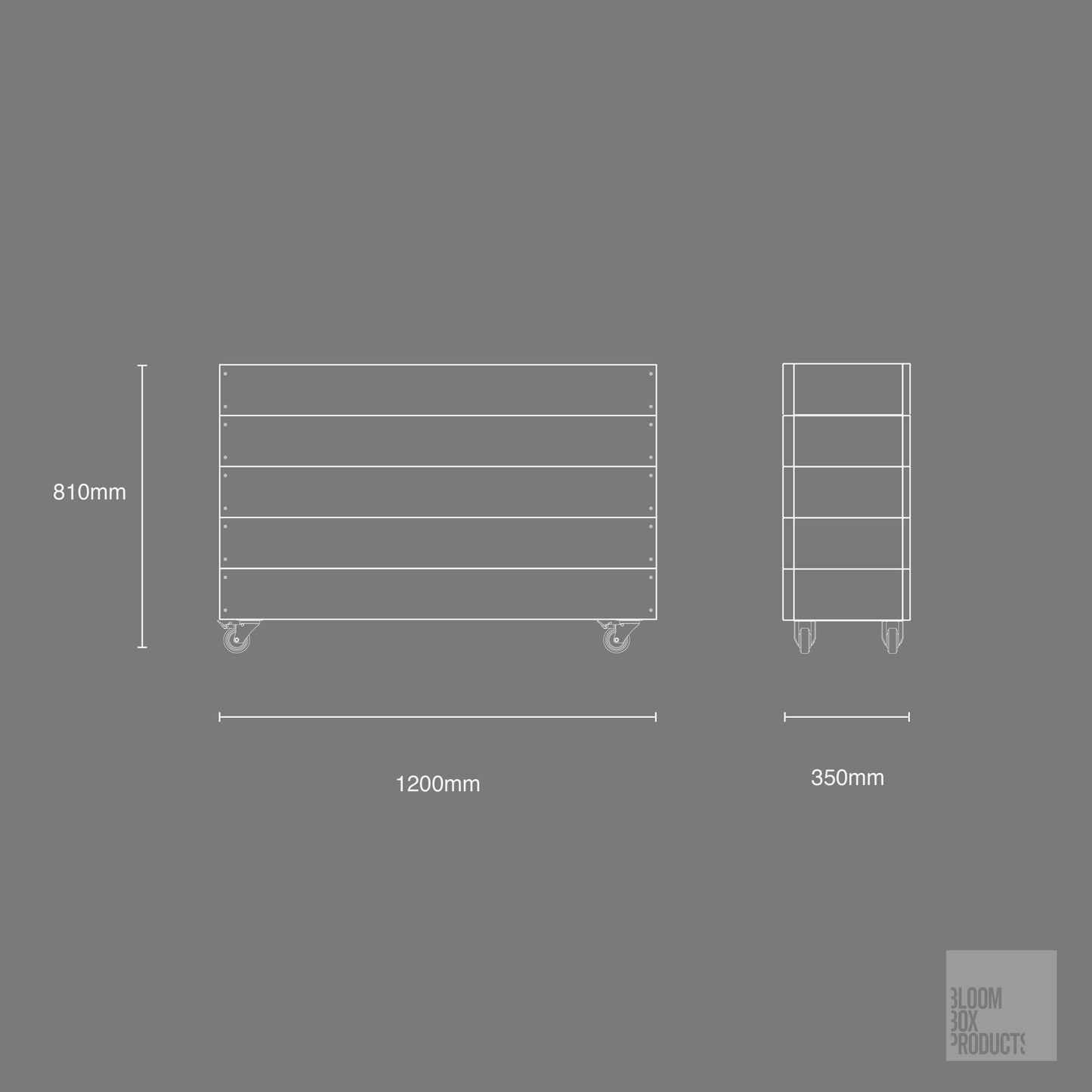 Image of our various box sizes and dimensions including wheels. These are our most popular sizes and are perfectly suited to councils, cafes, residential houses, gardens, balconies and even rooftops. Large and Small planter boxes perfect for any situation.