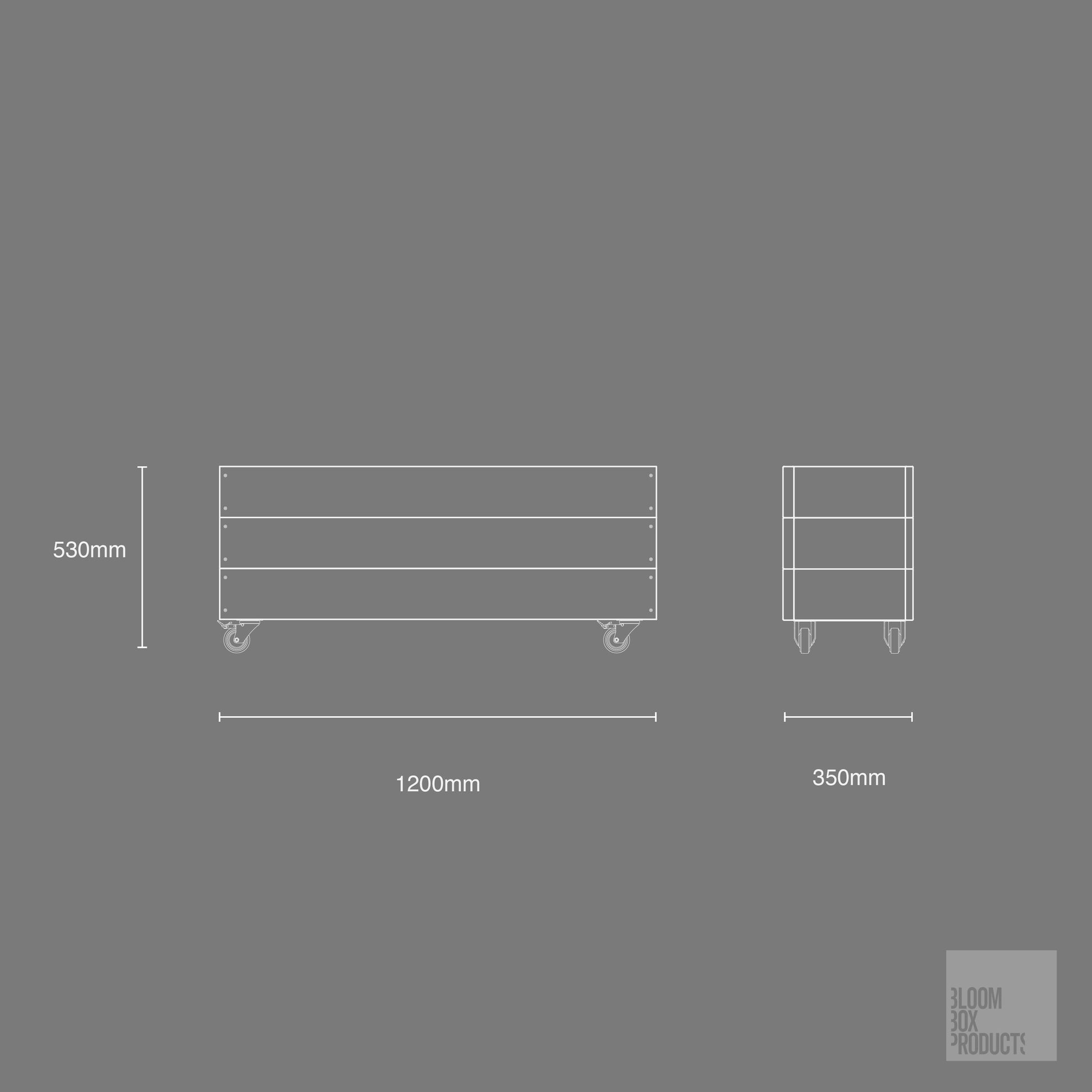 Image of our various box sizes and dimensions including wheels. These are our most popular sizes and are perfectly suited to councils, cafes, residential houses, gardens, balconies and even rooftops. Large and Small planter boxes perfect for any situation.